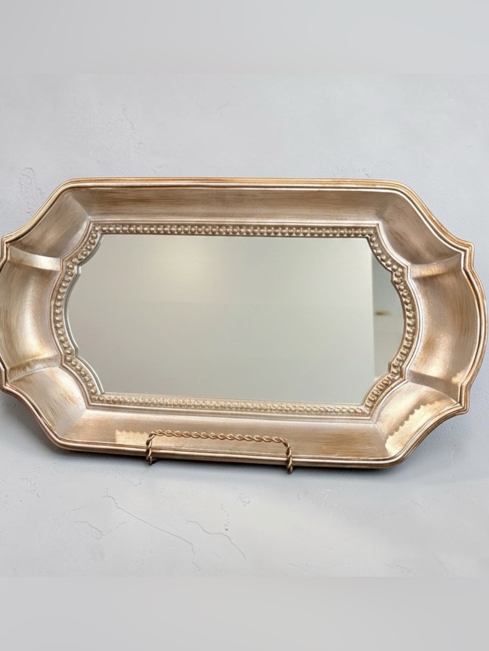 Vintage Inspired Vanity Tray Mirror Bathroom Bedroom Decor Jewelry Faux Metal